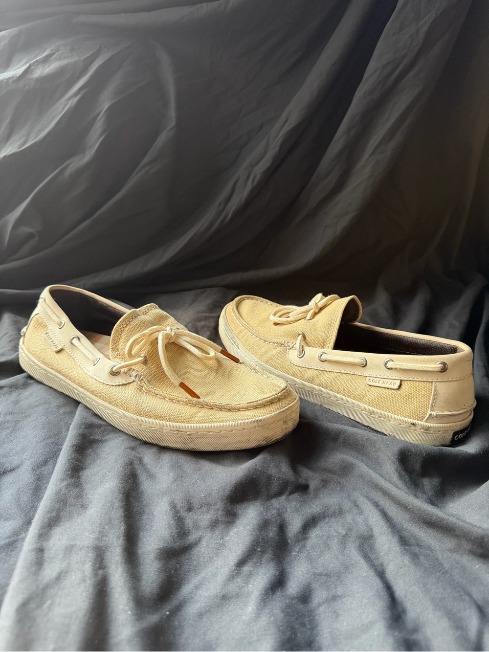 Cole Haan Men’s Cream Canvas Boat Shoes